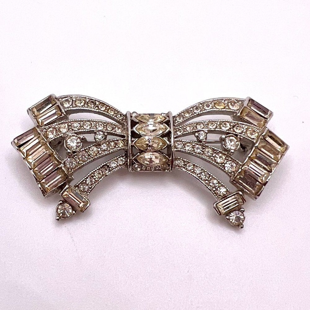 Bogoff Vintage Arched Bow Rhinestone Brooch